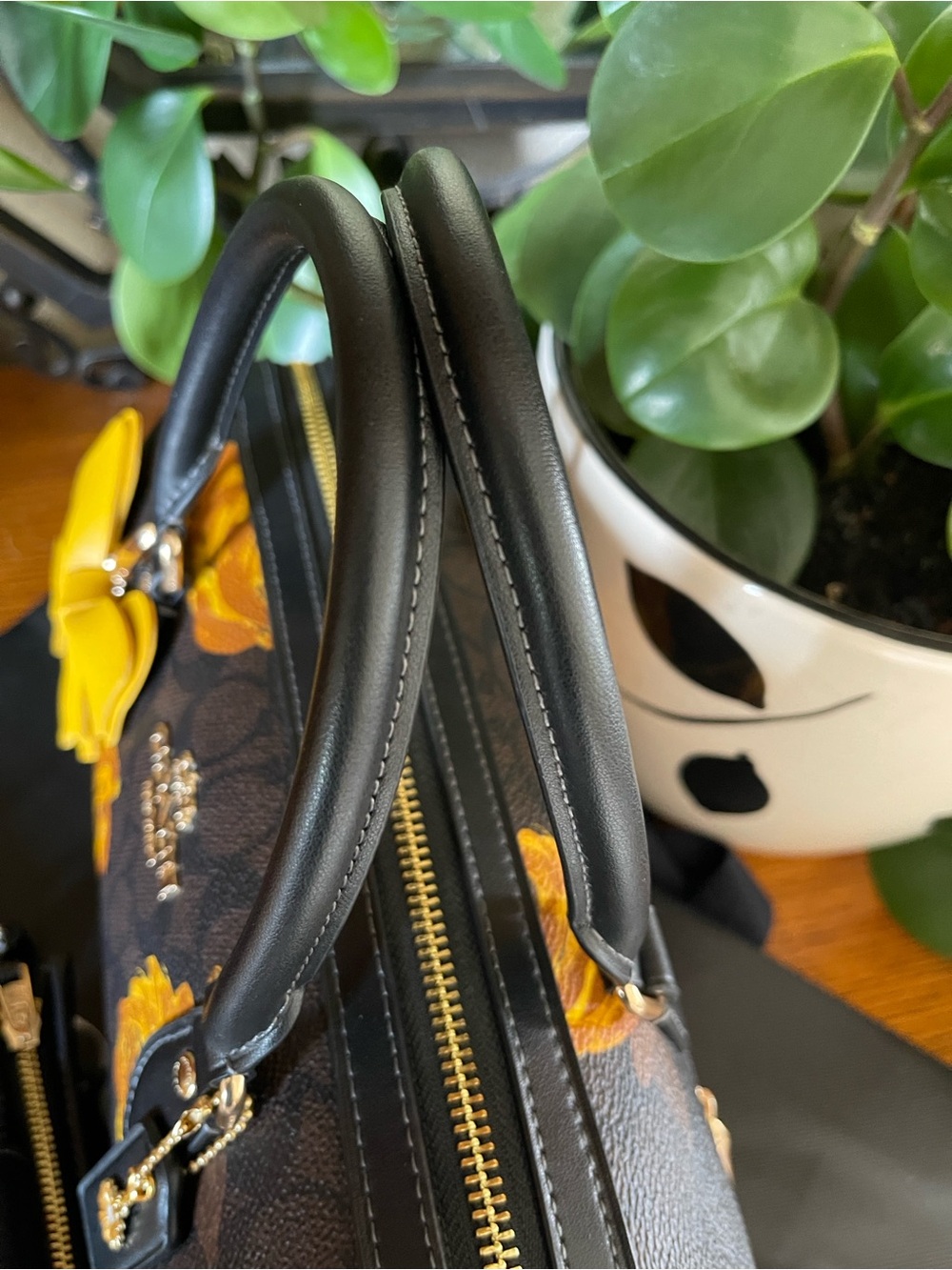 Coach Rowan Satchel Bag with Matching Wallet with Yellow Rose Print - Picture 5 of 10
